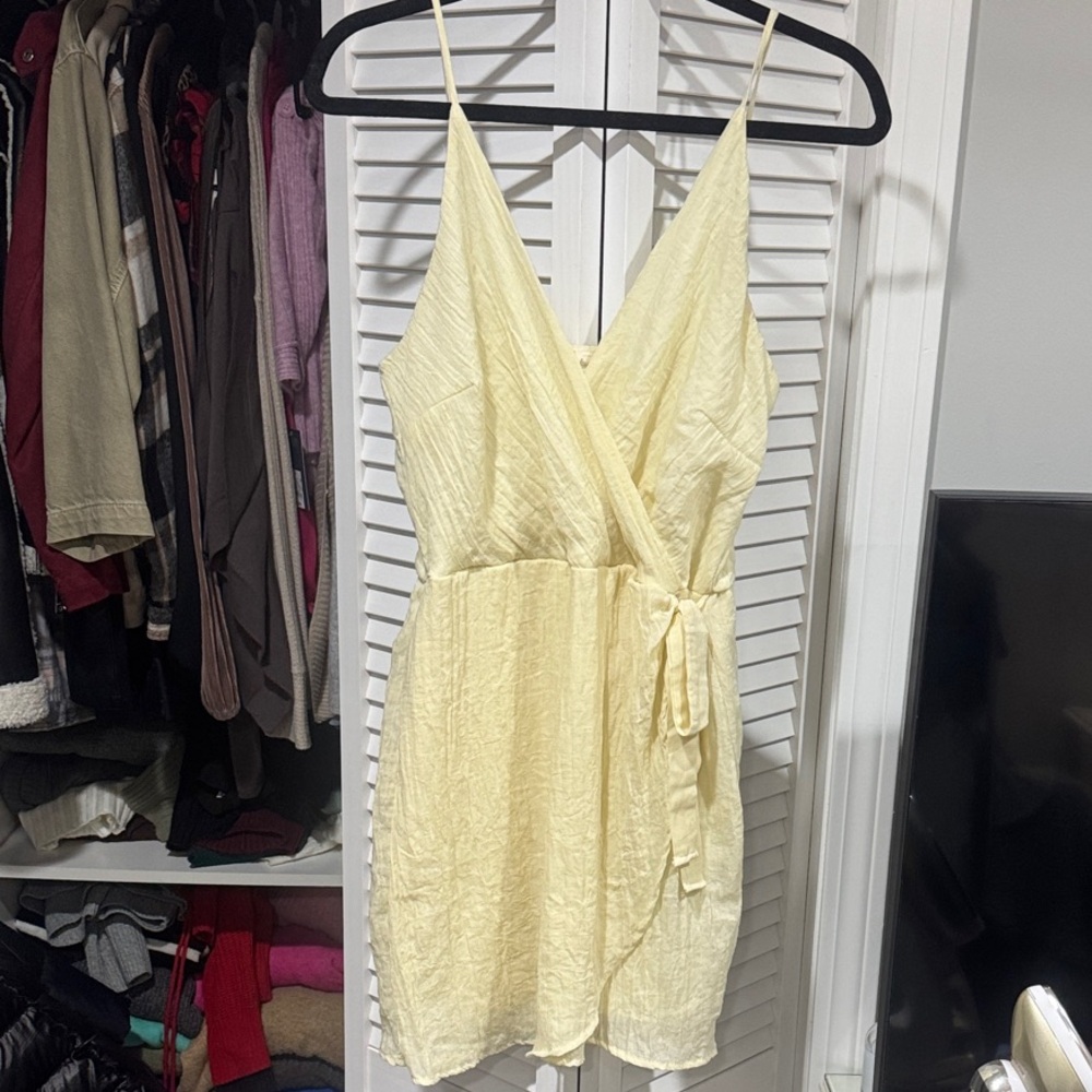 Altar’d State Light Yellow Spaghetti Strap Wrap Dress